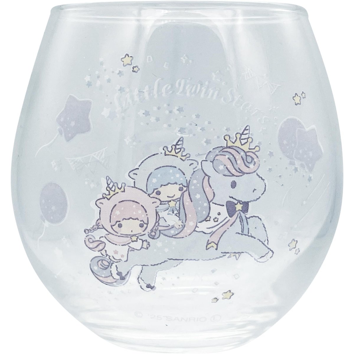 画像1: サンリオ （ＳＡＮＲＩＯ） 「 リトルツインスター ５０ｔｈ 」 ジュースグラス 大きめ コロンとまるい コップ ガラス ガラス グッズ 雑貨 食器 クリア 約９×９ｃｍ ３５０ｍｌ 日本製 ＳＡＮ４９０７?２ (1)