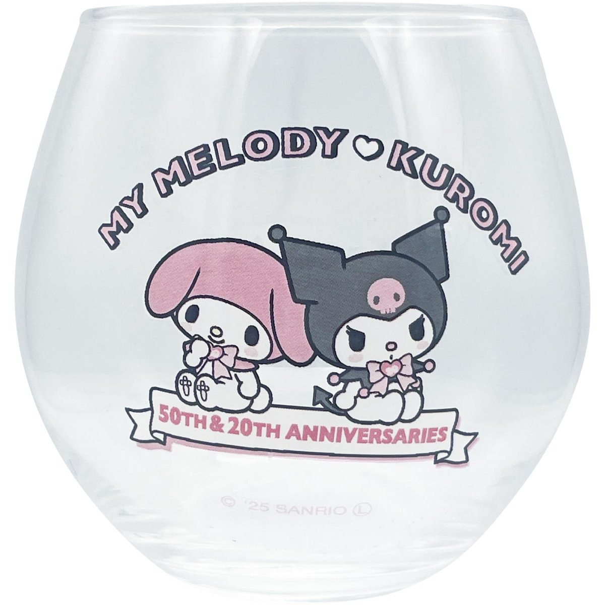 画像1: サンリオ （ＳＡＮＲＩＯ） 「 マイメロディ５０ｔｈ クロミ ２０ｔｈ 」 ジュースグラス 大きめ コロンとまるい コップ ガラス ガラス グッズ 雑貨 食器 クリア 約９×９ｃｍ ３５０ｍｌ 日本製 ＳＡＮ４９０７?３ (1)