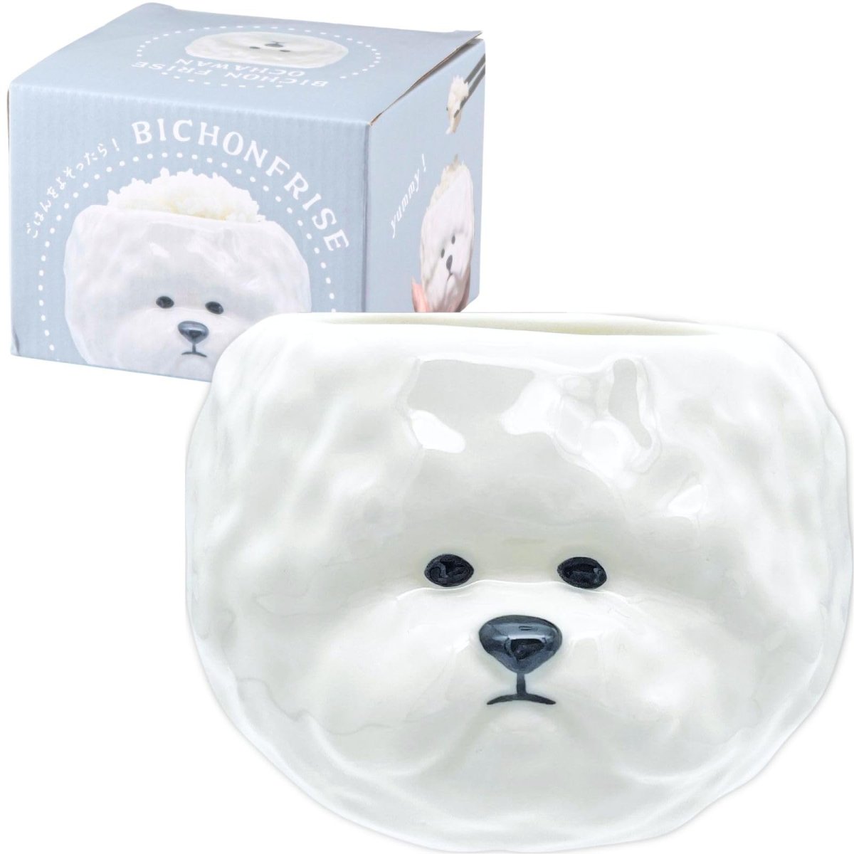 画像1: サンアート かわいい食器 茶碗 お茶わん ｒｉｃｅｂｏｗｌ ビションフリーゼ ダイカット 動物 食器 誕生日プレゼント 犬 グッズ 忘年会 雑貨 白 約１１×９ｃｍ ＳＡＮ４９０８ (1)