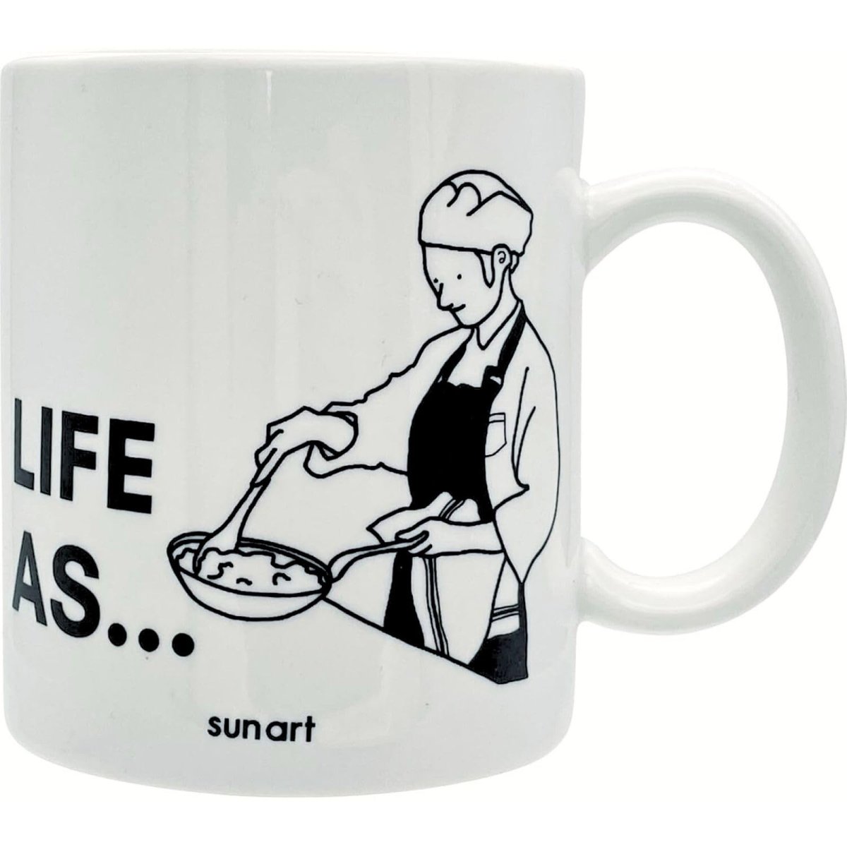 画像1: サンアート かわいい食器 「 ＬＩＦＥ ＡＳ ライフアズ 」 マグカップ シェフ 父の日プレゼント 母の日プレゼント モノクロ 食器 誕生日プレゼント グッズ 忘年会 雑貨 白 約１１×９ｃｍ ３００ｍｌ 日本製 ＳＡＮ４９１６?２ (1)