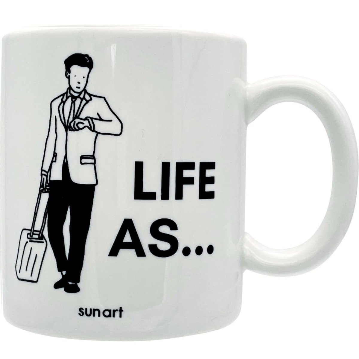 画像1: サンアート かわいい食器 「 ＬＩＦＥ ＡＳ ライフアズ 」 マグカップ 営業マン 父の日プレゼント 母の日プレゼント モノクロ 食器 誕生日プレゼント グッズ 忘年会 雑貨 白 約１１×９ｃｍ ３００ｍｌ 日本製 ＳＡＮ４９１６?４ (1)