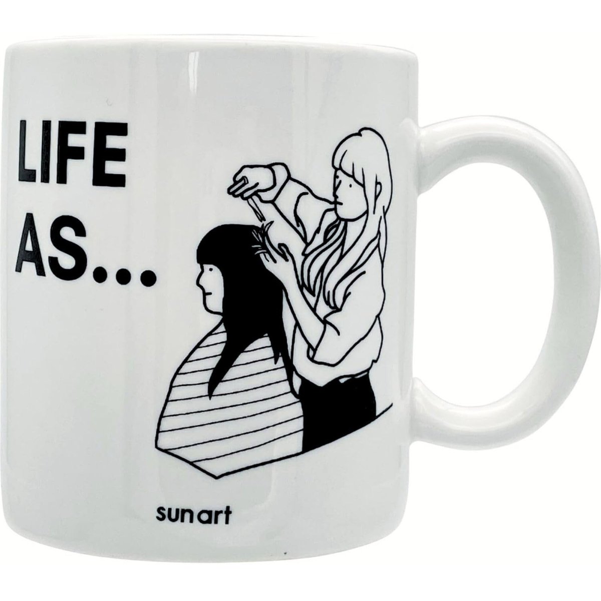 画像1: サンアート かわいい食器 「 ＬＩＦＥ ＡＳ ライフアズ 」 マグカップ 美容師 父の日プレゼント 母の日プレゼント モノクロ 食器 誕生日プレゼント グッズ 忘年会 雑貨 白 約１１×９ｃｍ ３００ｍｌ 日本製 ＳＡＮ４９１６?５ (1)