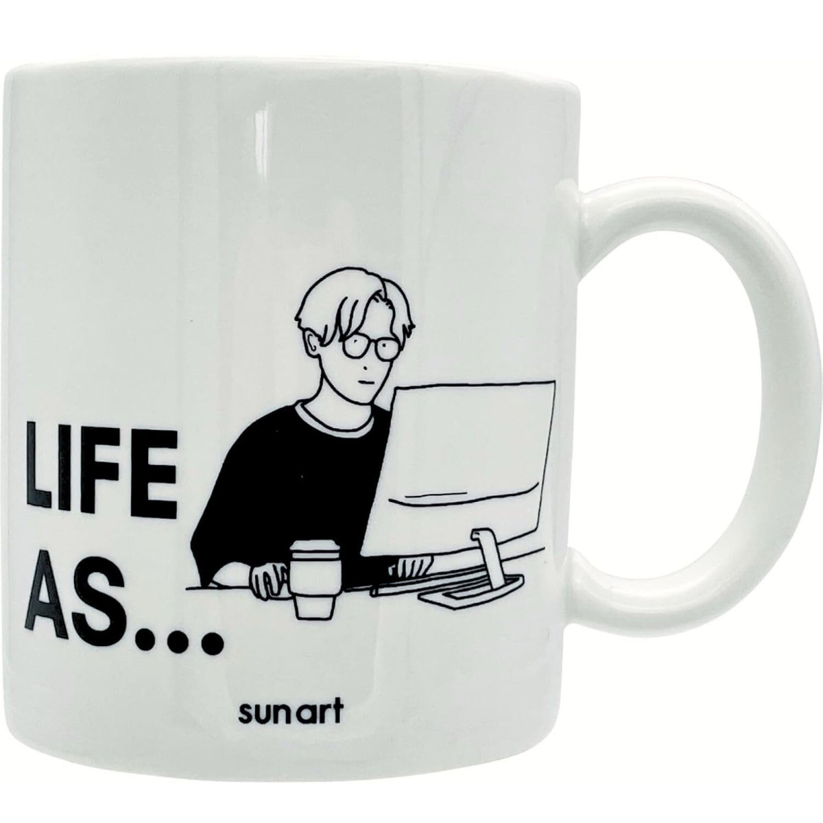 画像1: サンアート かわいい食器 「 ＬＩＦＥ ＡＳ ライフアズ 」 マグカップ デザイナー 父の日プレゼント 母の日プレゼント モノクロ 食器 誕生日プレゼント グッズ 忘年会 雑貨 白 約１１×９ｃｍ ３００ｍｌ 日本製 ＳＡＮ４９１６?６ (1)