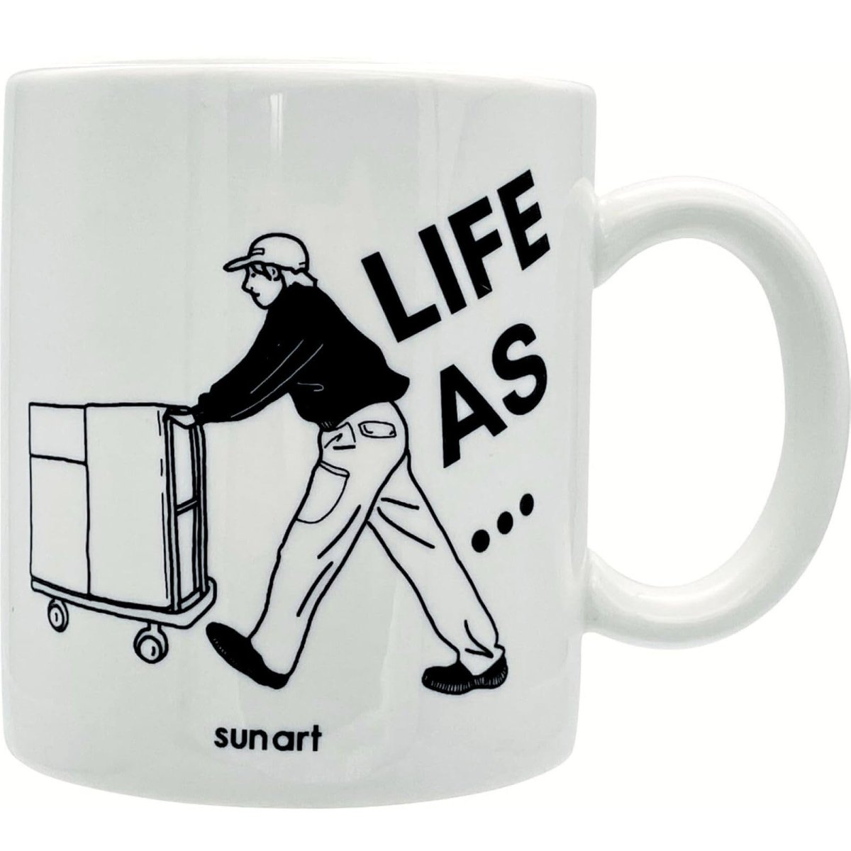 画像1: サンアート かわいい食器 「 ＬＩＦＥ ＡＳ ライフアズ 」 マグカップ 配達員 父の日プレゼント 母の日プレゼント モノクロ 食器 誕生日プレゼント グッズ 忘年会 雑貨 白 約１１×９ｃｍ ３００ｍｌ 日本製 ＳＡＮ４９１６?８ (1)