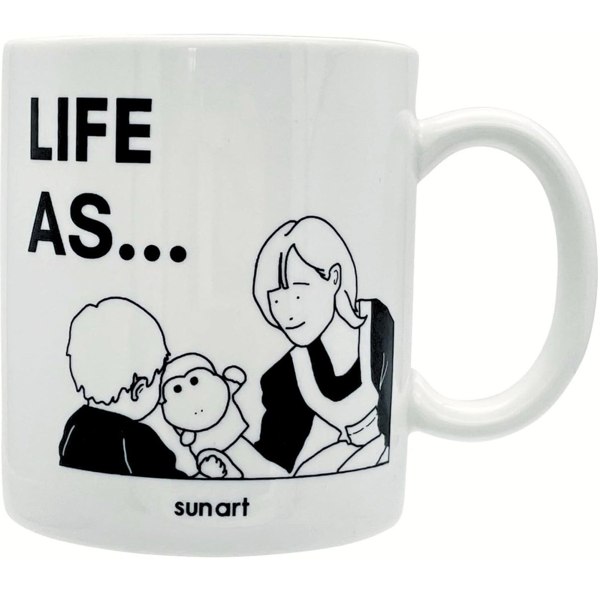 画像1: サンアート かわいい食器 「 ＬＩＦＥ ＡＳ ライフアズ 」 マグカップ 保育士 父の日プレゼント 母の日プレゼント モノクロ 食器 誕生日プレゼント グッズ 忘年会 雑貨 白 約１１×９ｃｍ ３００ｍｌ 日本製 ＳＡＮ４９１６?９ (1)