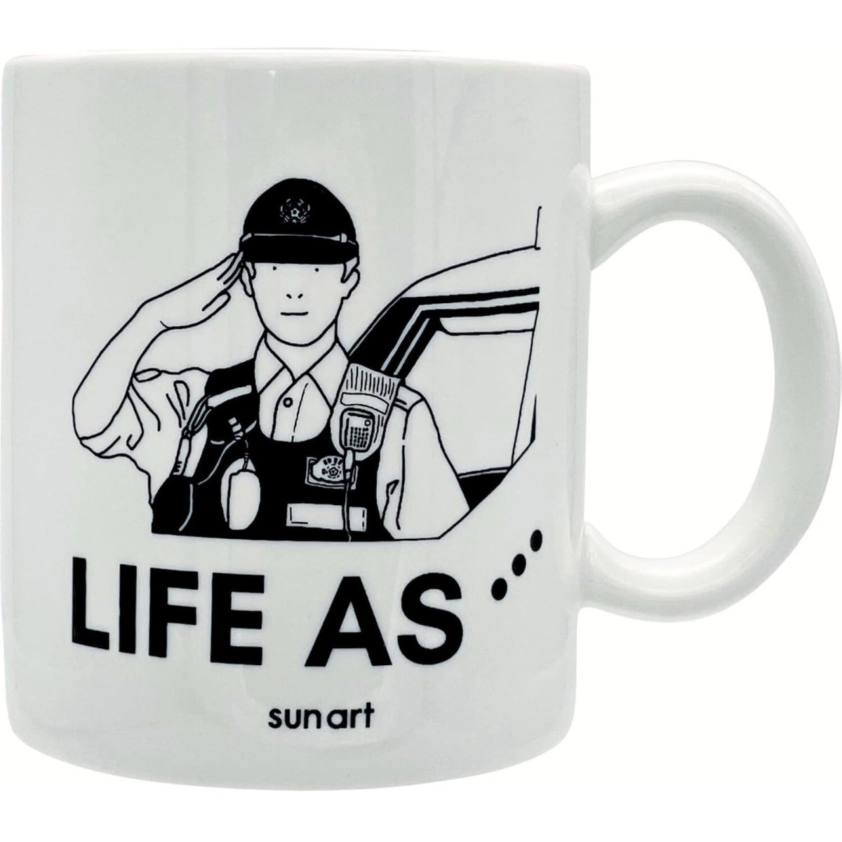 画像1: サンアート かわいい食器 「 ＬＩＦＥ ＡＳ ライフアズ 」 マグカップ 警察官 父の日プレゼント 母の日プレゼント モノクロ 食器 誕生日プレゼント グッズ 忘年会 雑貨 白 約１１×９ｃｍ ３００ｍｌ 日本製 ＳＡＮ４９１６?１０ (1)