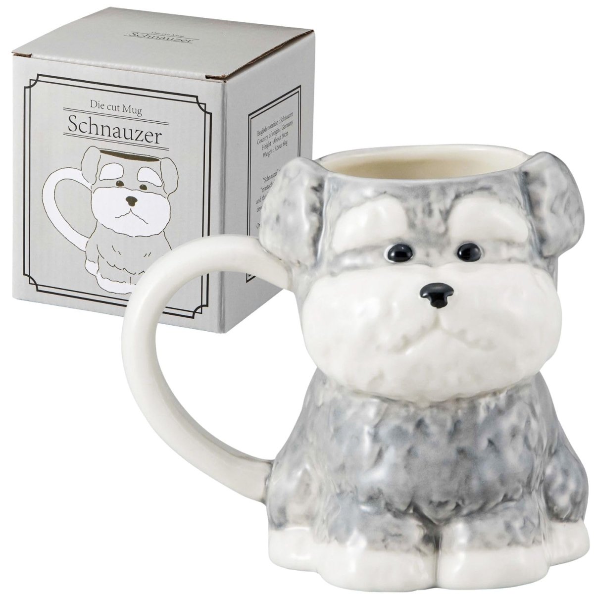 画像1: サンアート かわいい食器 マグカップ シュナウザー ダイカット 動物 食器 誕生日プレゼント 犬 グッズ 忘年会 雑貨 白 約１３×９×１１ｃｍ 約３３０ｍｌ ＳＡＮ４２３６?５ (1)