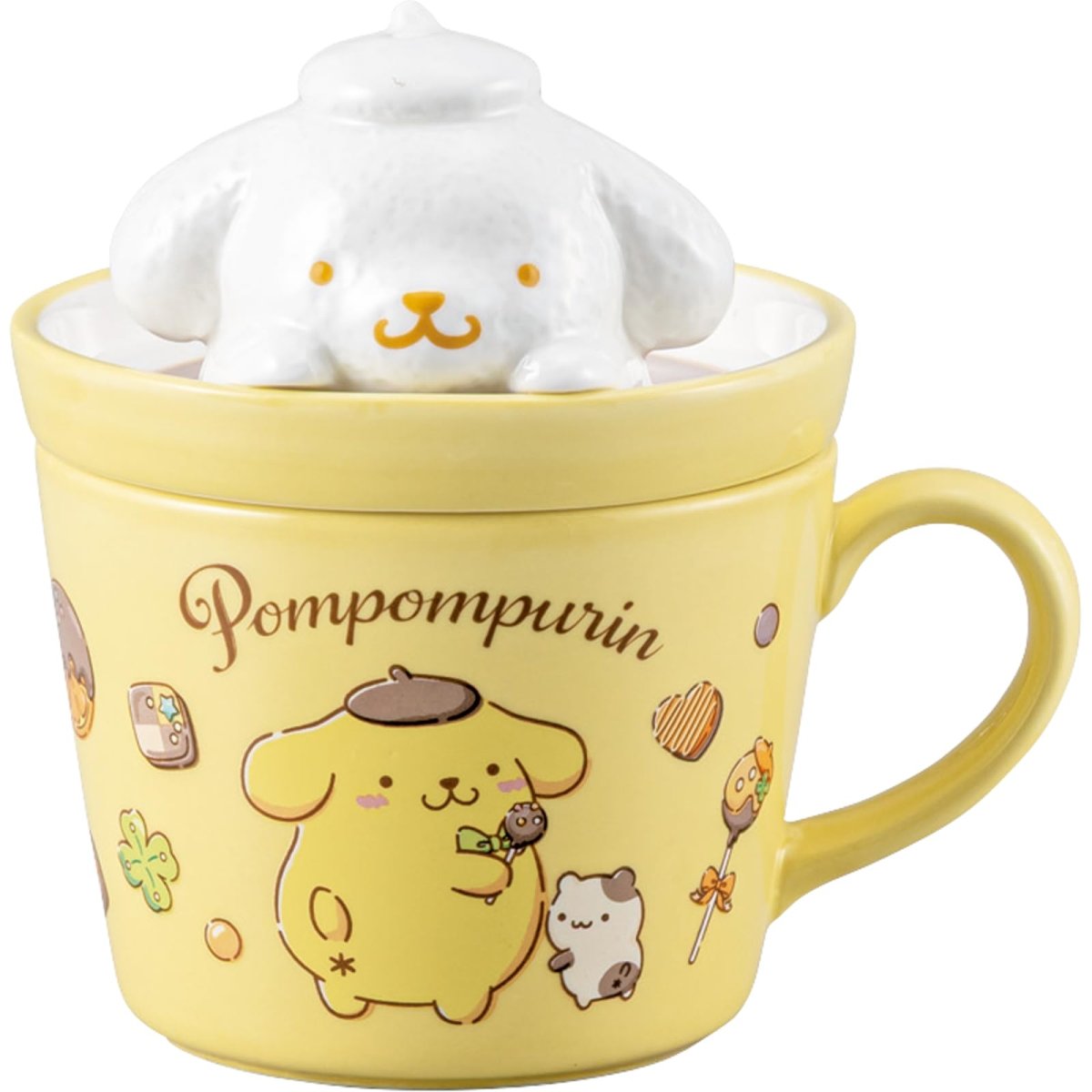 画像1: サンアート サンリオ （ＳＡＮＲＩＯ） ポムポムプリン マグカップ 保温 蓋つき 約１２×１３ｃｍ ２３０ｍＬ ラテアートマグ グッズ 雑貨 誕生日プレゼント イエロー ＳＡＮ４５５１?５ (1)