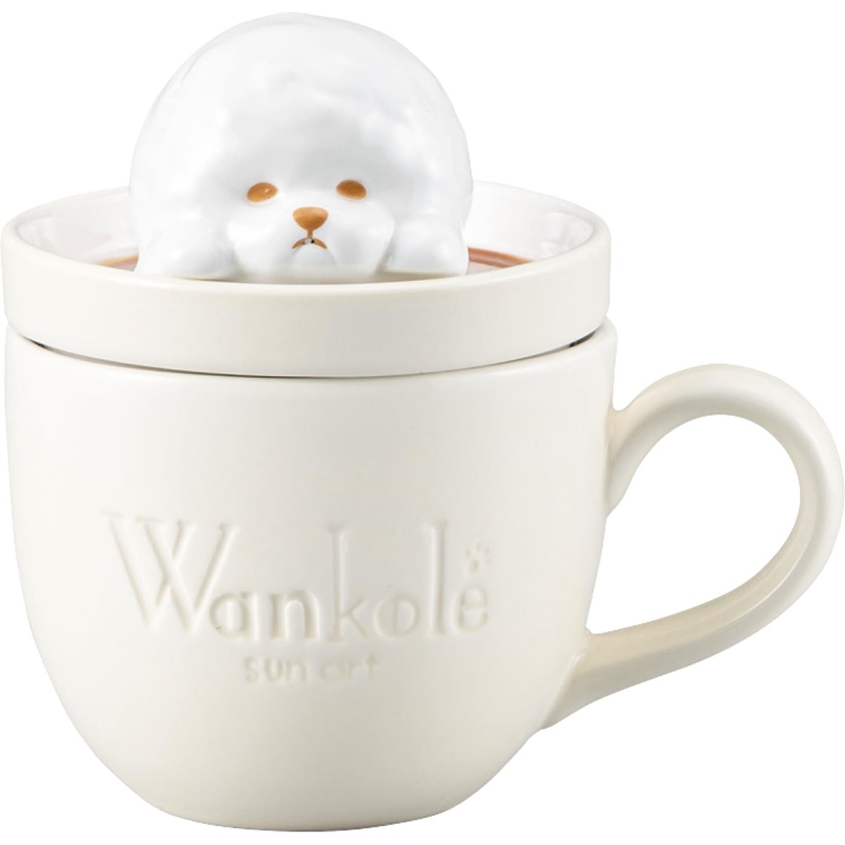 画像1: サンアート かわいい食器 「 Ｗａｎｋｏｌｅ ワンコレ 」 ビションフリーゼ コロンとまるい マグカップ 蓋付き １２×１３ｃｍ ２４０ｍＬ ラテアート 動物 食器 誕生日プレゼント 犬 グッズ 忘年会 雑貨 ＳＡＮ５０３２ (1)