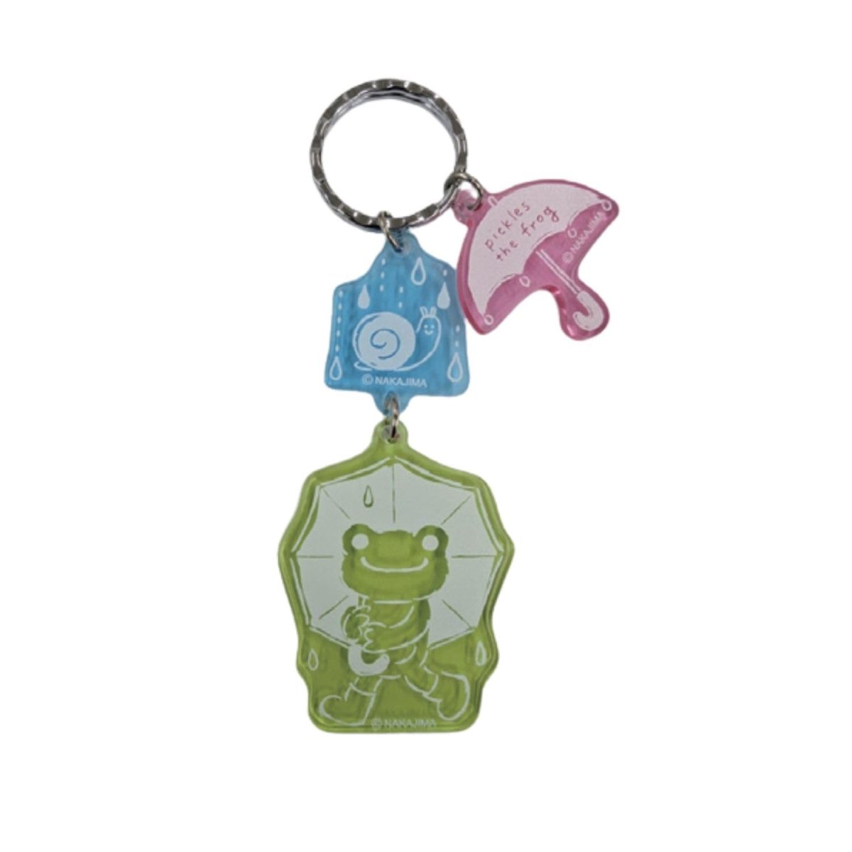 画像1: 牛久保工芸社 かえるのピクルス クレヨンタッチ クリアアクリル ３連 キーホルダー アンブレラ 約幅４．１ｃｍ×奥行０．３ｃｍ×高さ５ｃｍ ＰＫ?０３２ (1)