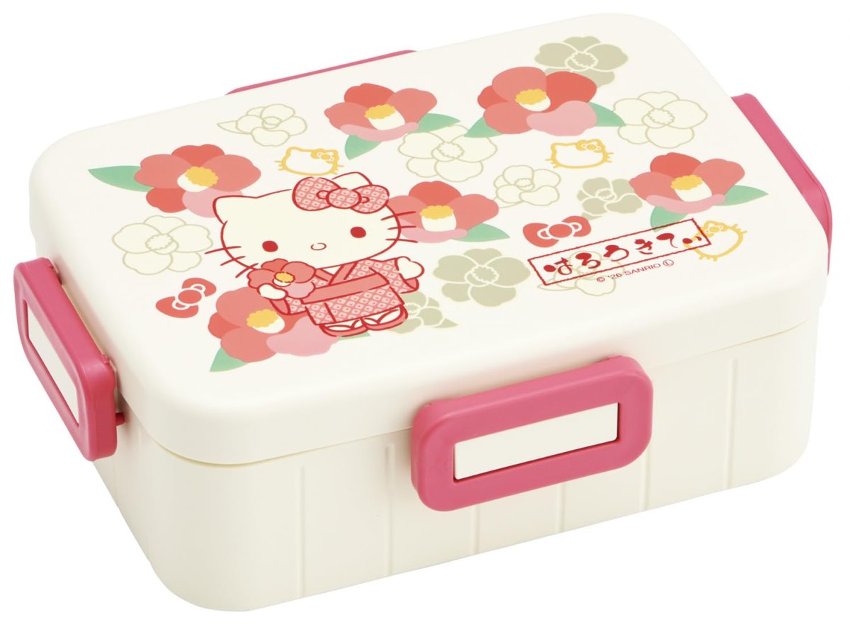 画像1: スケーター（Ｓｋａｔｅｒ） 大人用 弁当箱 ４点ロック ランチボックス １段 ６５０ｍｌ 食洗機対応 レンジ対応 日本製 サンリオ ハローキティ 椿 ＹＺＦＬ７?Ａ (1)