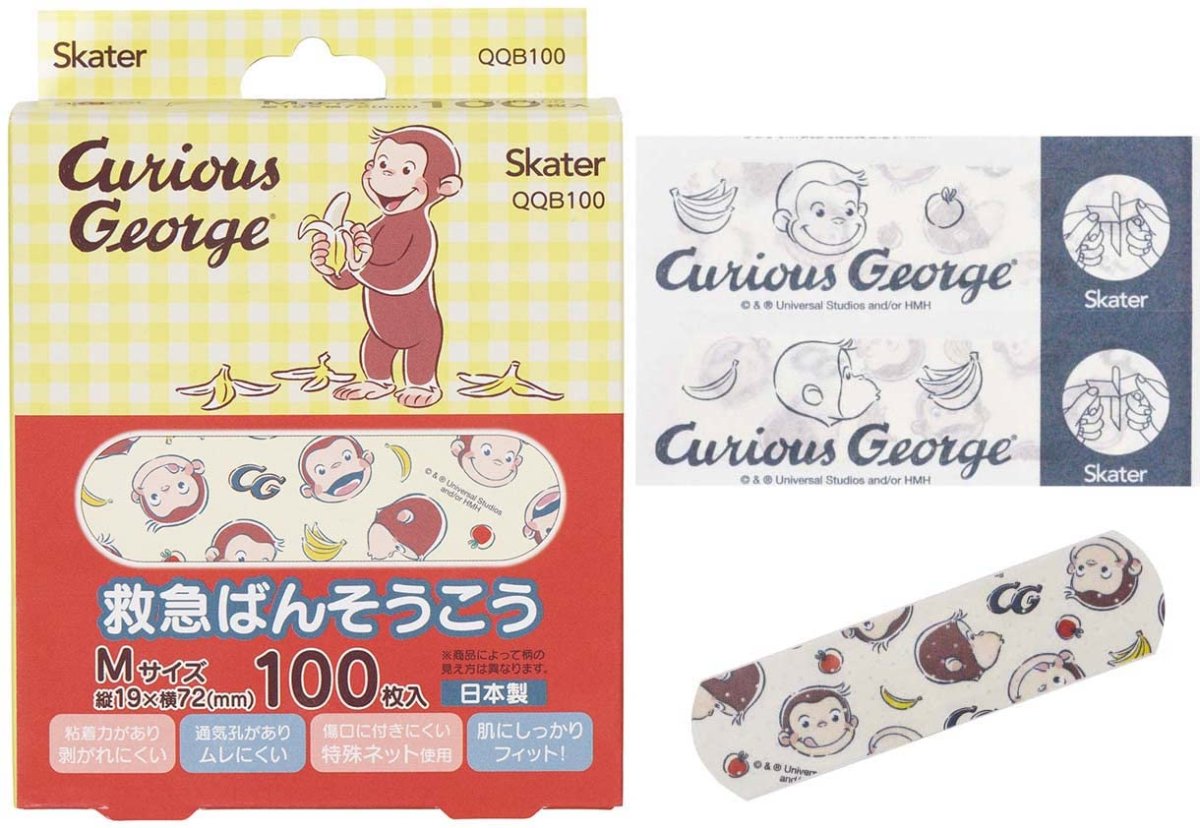 画像1: スケーター （ｓｋａｔｅｒ） 救急 ばんそうこう Ｍサイズ 増量 １００枚 絆創膏 おさるのジョージ 日本製 ＱＱＢ１００?Ａ (1)