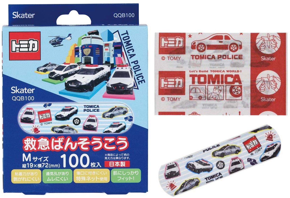 画像1: スケーター （ｓｋａｔｅｒ） 救急 ばんそうこう Ｍサイズ 増量 １００枚 絆創膏 トミカ 日本製 ＱＱＢ１００?Ａ (1)