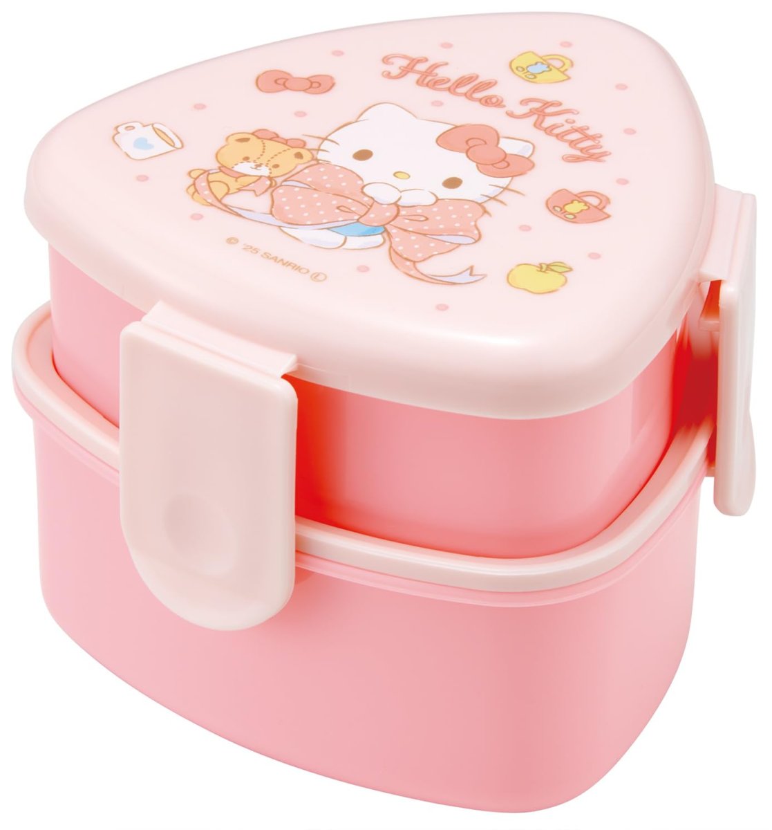 画像1: スケーター（Ｓｋａｔｅｒ） 弁当箱 三角 おにぎり用 ランチ ボックス ２段 ５００ｍｌ フォーク付 日本製 サンリオ ハローキティ ビッグリボン ＯＮＷＴ１?Ａ (1)