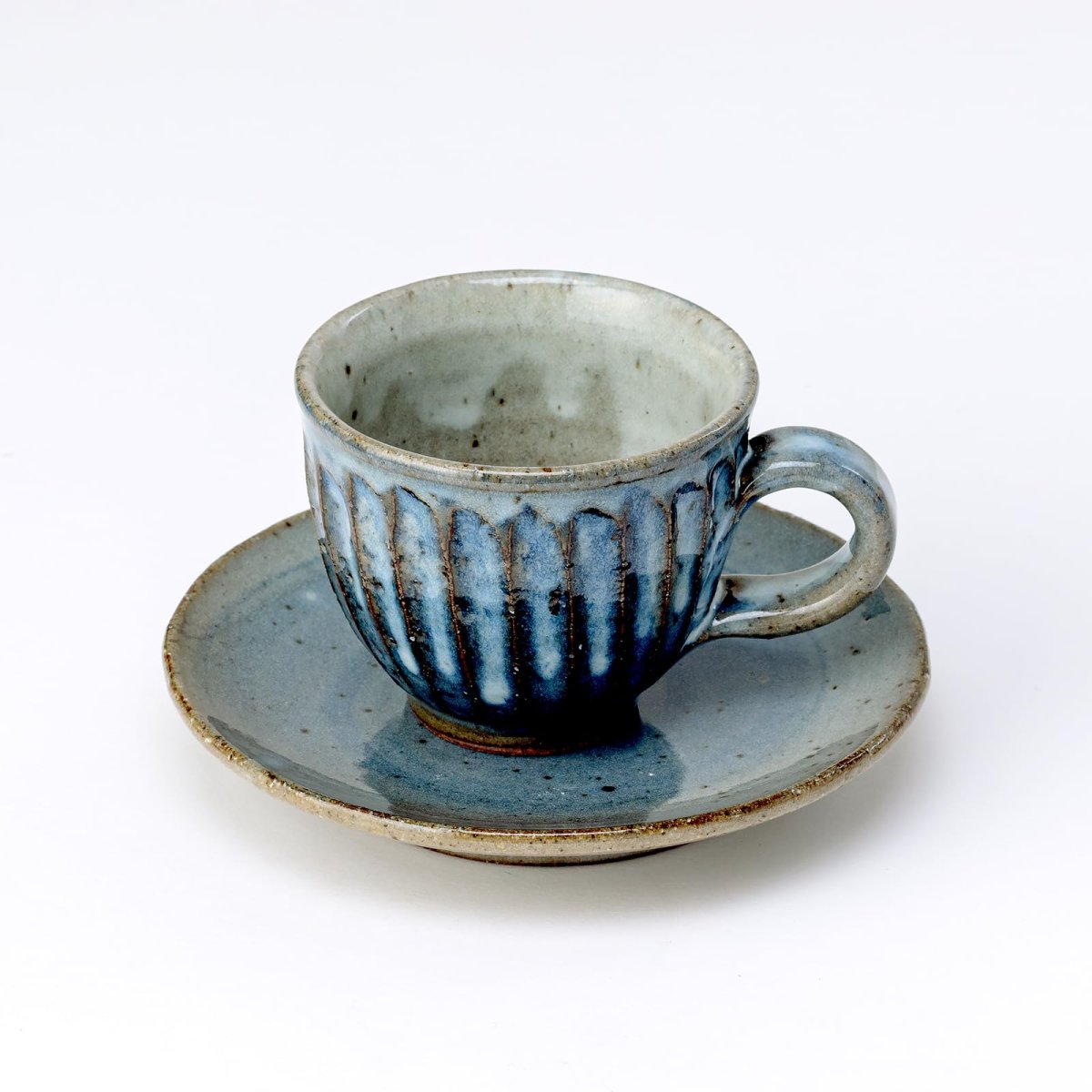 画像1: 鴻月（こうげつ） コーヒーカップ ソーサー セット 陶器 信楽焼 青 日本製 ６４８７１?３?３２６５ (1)