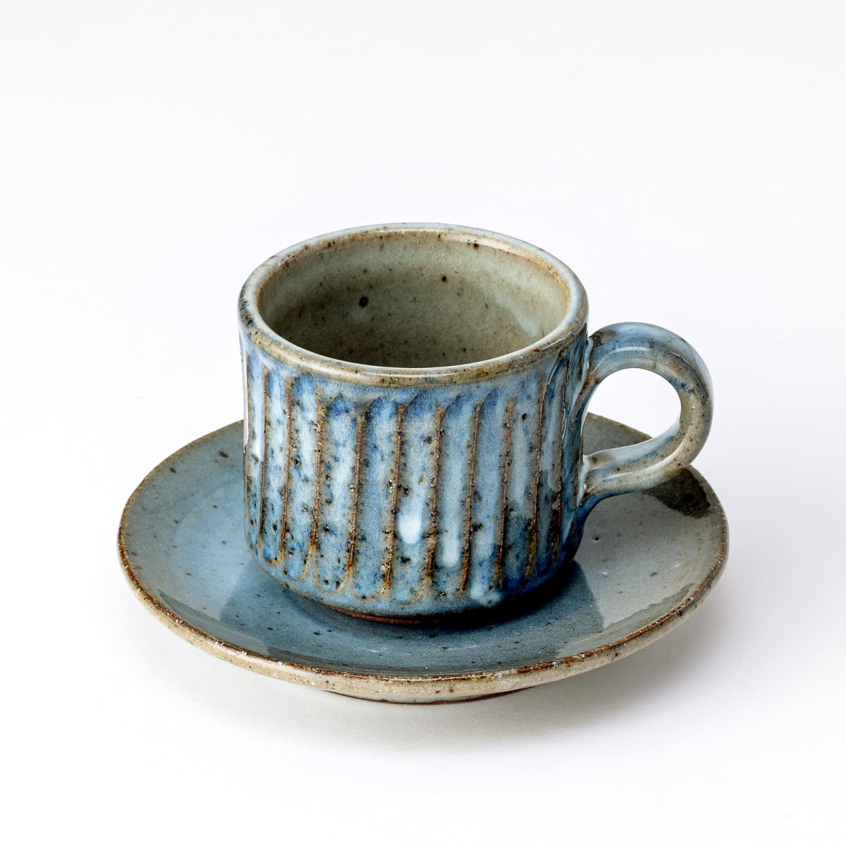 画像1: 鴻月（こうげつ） コーヒーカップ ソーサー セット 陶器 信楽焼 日本製 青 ６４８７３?３?３２８２ (1)