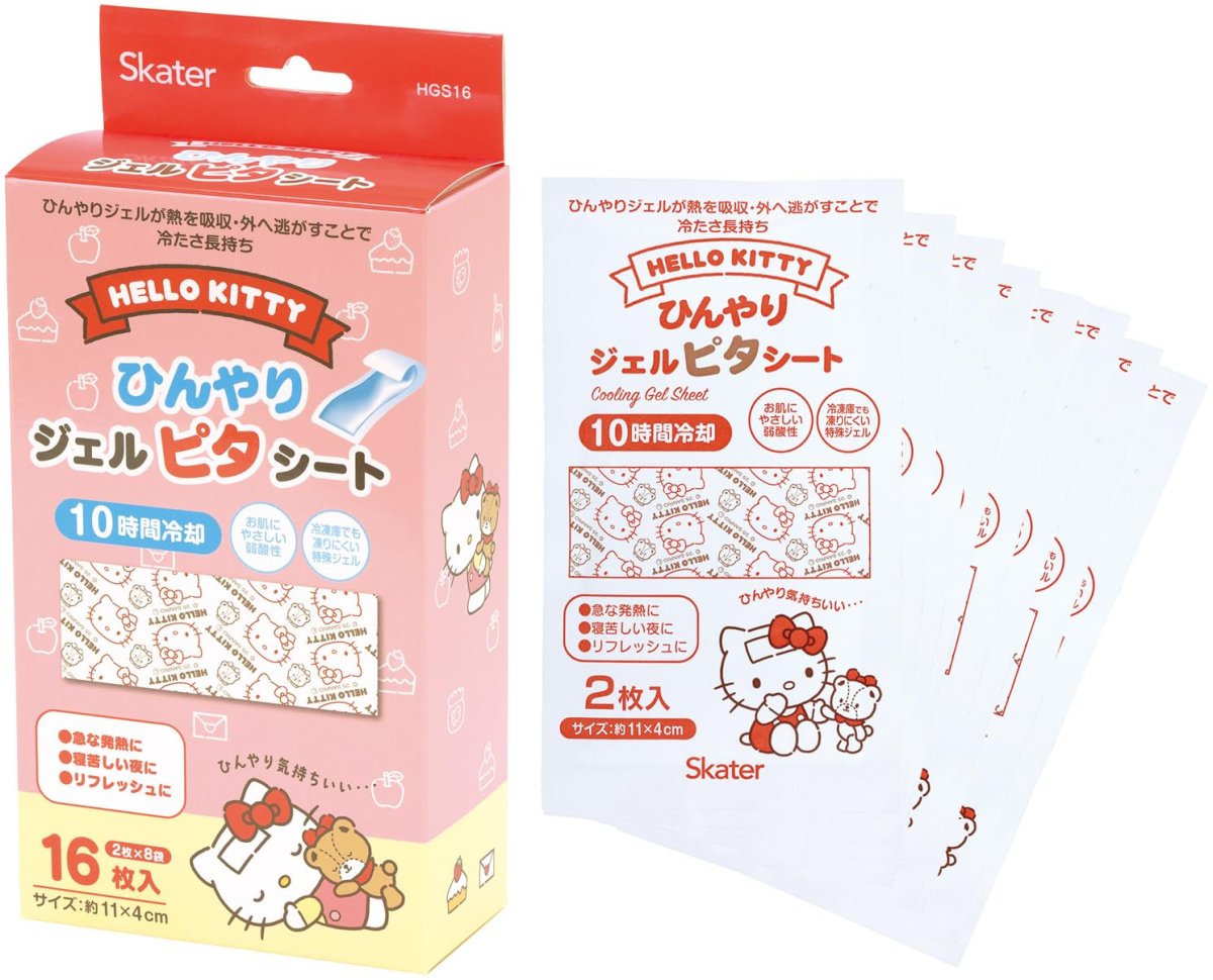 画像1: スケーター（Ｓｋａｔｅｒ） ジェルピタシート 冷感ジェルシート ひんやり 熱冷まし １６枚入 ２枚×８袋 １０時間冷却 サンリオ ハローキティ お友だち 女の子 ＨＧＳ１６?Ａ (1)