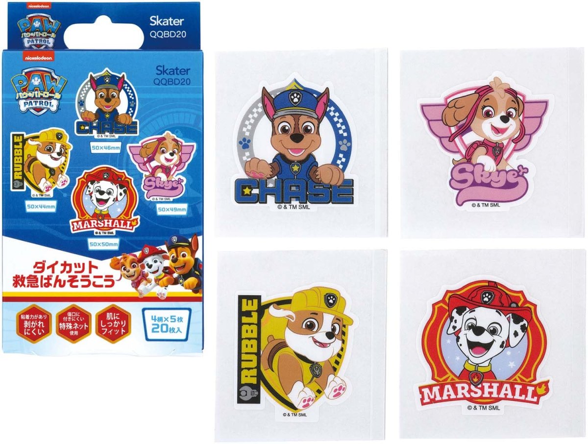 画像1: スケーター（Ｓｋａｔｅｒ） ダイカット 絆創膏 キャラクター 可愛い 救急 ばんそうこう 子供 子ども ２０枚 パウ・パトロール 男の子 女の子 男子 女子 男児 女児 ＱＱＢＤ２０?Ａ (1)