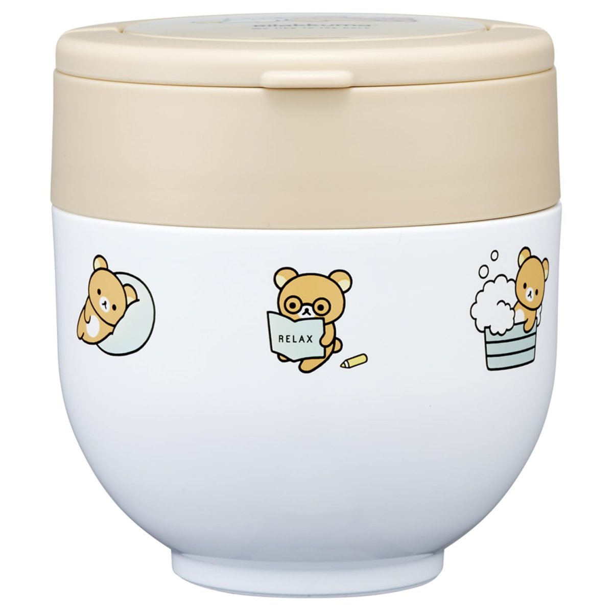 画像1: スケーター（Ｓｋａｔｅｒ） 保温弁当箱 丼ぶり型 ５４０ｍｌ 女性用 ２段 ランチジャー 折りたたみハンドル付 リラックマ ベーシック ＬＤＮＯ６?Ａ (1)