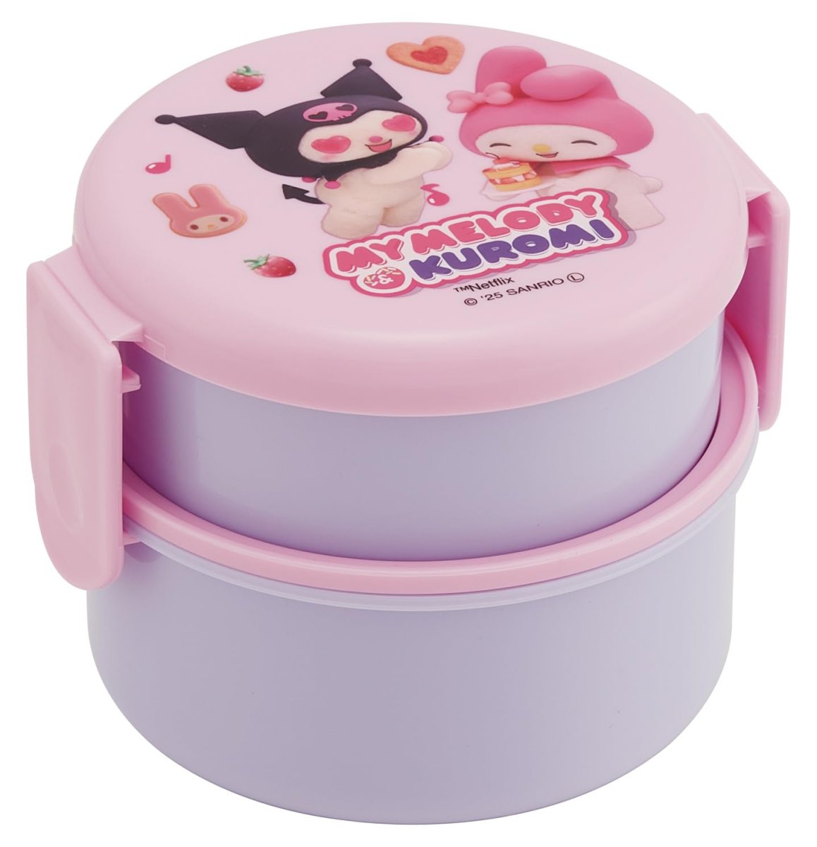 画像1: スケーター（Ｓｋａｔｅｒ） 弁当箱 丸型 ランチボックス ５００ｍｌ ２段 フォーク付 日本製 サンリオ マイメロディ＆クロミ Ｎｅｔｆｌｉｘ柄 女の子 ＯＮＷＲ１?Ａ (1)