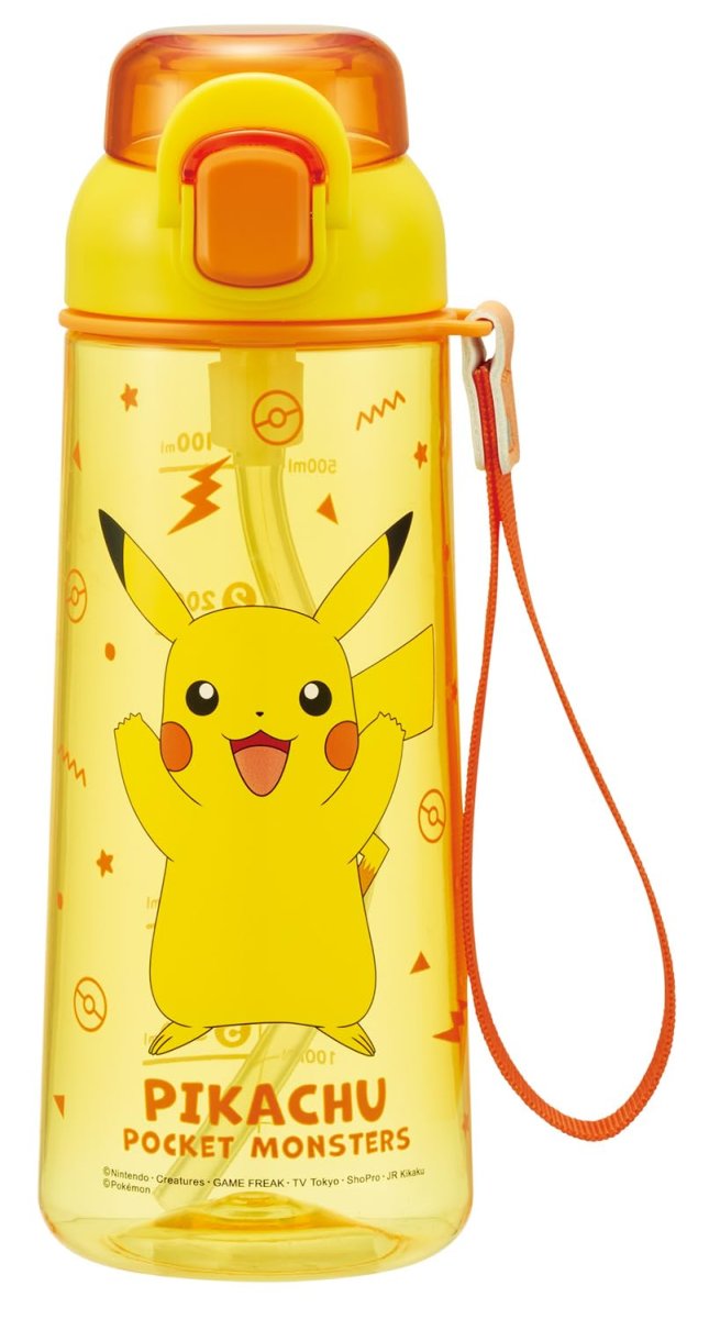 画像1: スケーター（Ｓｋａｔｅｒ） プッシュ式 ストロー クリア ボトル 水筒 ６３０ｍｌ 子ども用 ストラップ付 ポケモン ＰＳＨＰＯ６６８１４６ (1)