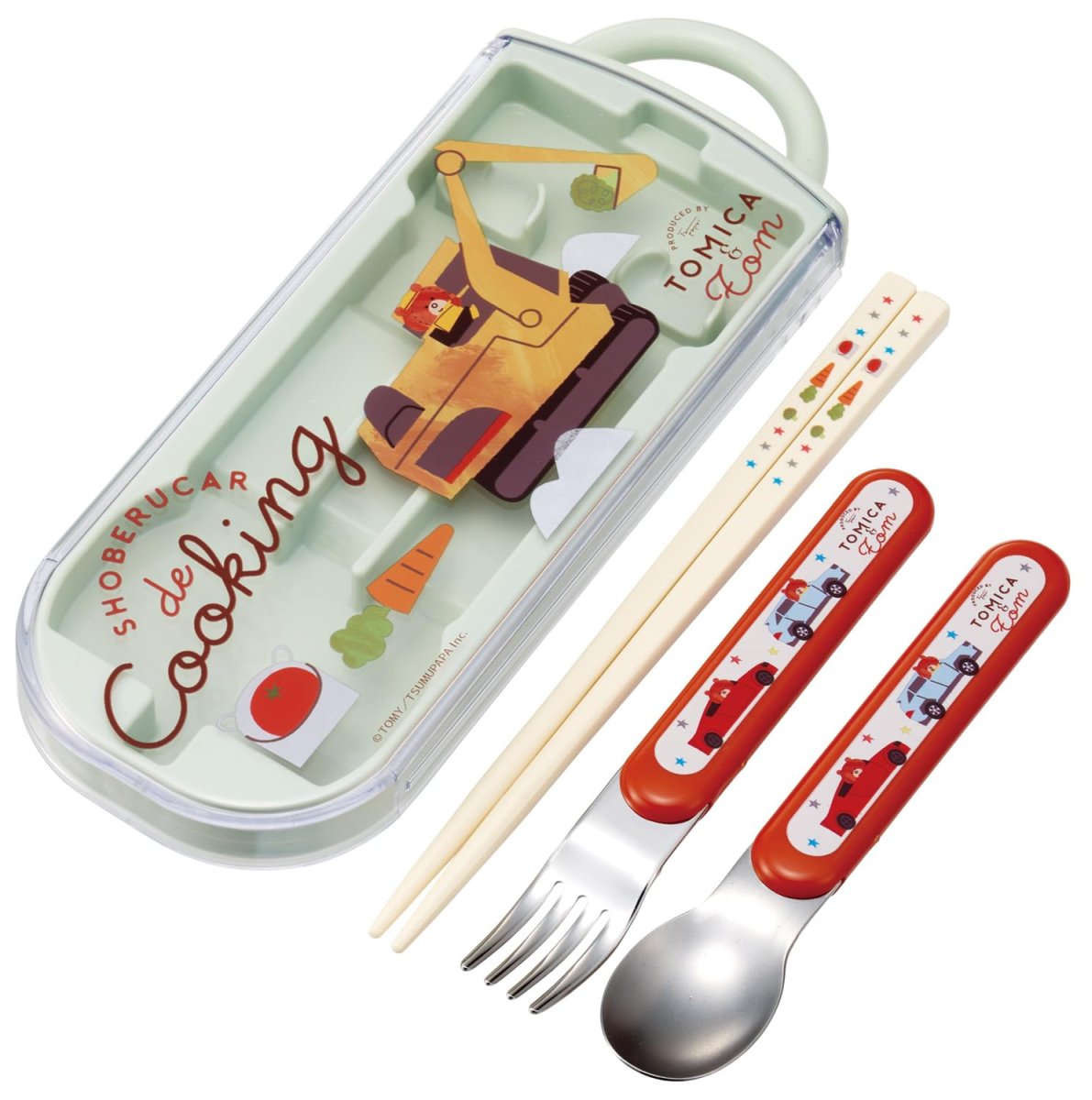 画像1: スケーター（Ｓｋａｔｅｒ） カトラリーセット 子供用 お弁当 箸 スプーン フォーク 日本製 スライド式 名前シール付 抗菌 トリオセット トミカとトム 男の子 ＴＡＣＣ２ＡＧ?Ａ (1)