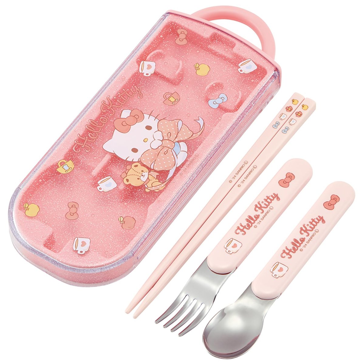 画像1: スケーター（Ｓｋａｔｅｒ） カトラリーセット 子供用 お弁当 箸 スプーン フォーク 日本製 スライド式 名前シール付 抗菌 トリオセット サンリオ ハローキティ ビッグリボン 女の子 ＴＡＣＣ２ＡＧ?Ａ (1)