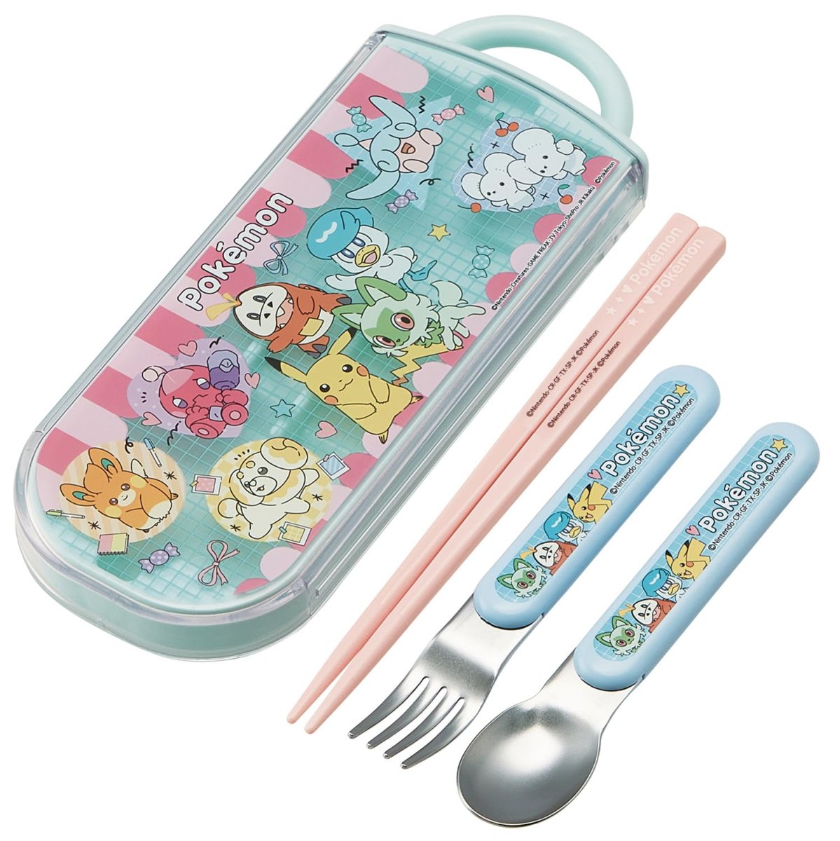 画像1: スケーター（Ｓｋａｔｅｒ） カトラリーセット 子供用 お弁当 箸 スプーン フォーク 日本製 スライド式 名前シール付 抗菌 トリオセット ポケモン ポッピングアップ 女の子 ＴＡＣＣ２ＡＧ?Ａ (1)