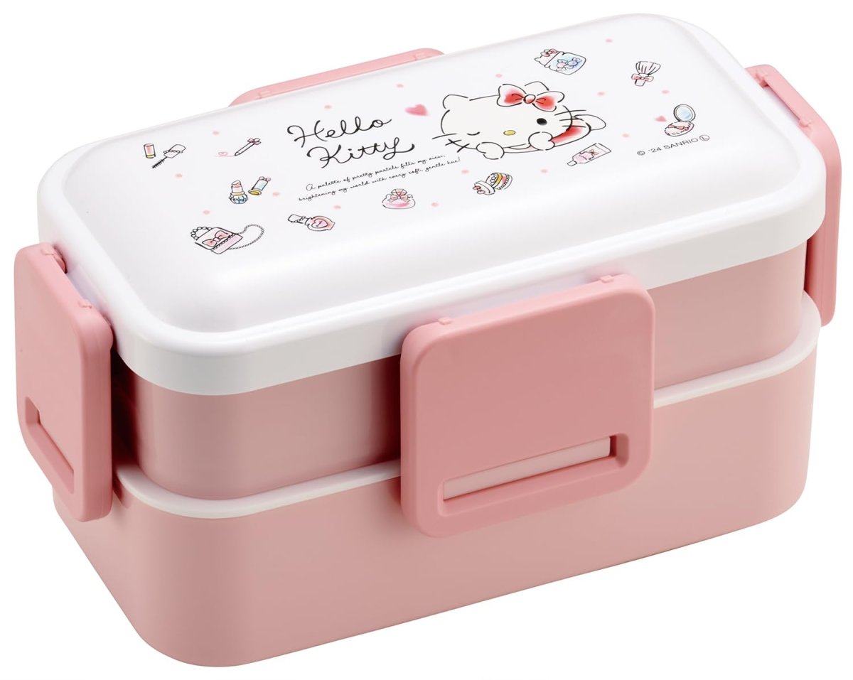 画像1: スケーター（Ｓｋａｔｅｒ） 弁当箱 ２段 ６００ｍｌ 女性 日本製 ふわっと盛れるドーム型ふた ランチボックス 食洗機対応 レンジ対応 サンリオ ハローキティ 水彩コスメ ＰＦＬＷ４ＡＧ?Ａ (1)