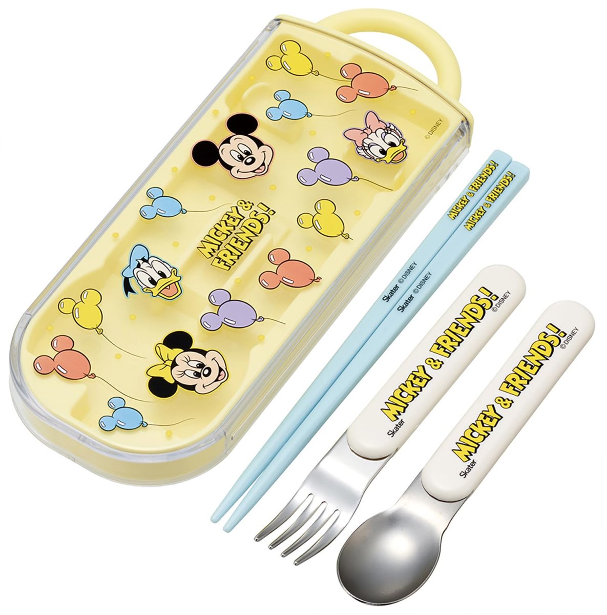 画像1: スケーター（Ｓｋａｔｅｒ） カトラリーセット 子供用 お弁当 箸 スプーン フォーク 日本製 スライド式 名前シール付 抗菌 トリオセット ディズニー ミッキー＆フレンズ 風船 男の子 女の子 ＴＡＣＣ２ＡＧ?Ａ (1)