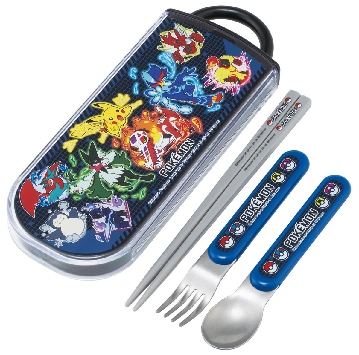 画像1: スケーター（Ｓｋａｔｅｒ） 子供用 お弁当 トリオセット 箸 スプーン フォーク キッズ カトラリー 抗菌 加工 開けやすいスライド式 日本製 ポケモン ２５ 男の子 ＴＡＣＣ２ＡＧ６９６２６ (1)