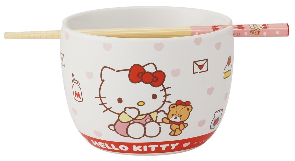 画像1: スケーター（Ｓｋａｔｅｒ） 陶器製 ボウル 竹製 箸 セット ６００ｍｌ ２１ｃｍ サンリオ ハローキティ お友だち 女の子 ＣＨＢＷＨ１?Ａ (1)