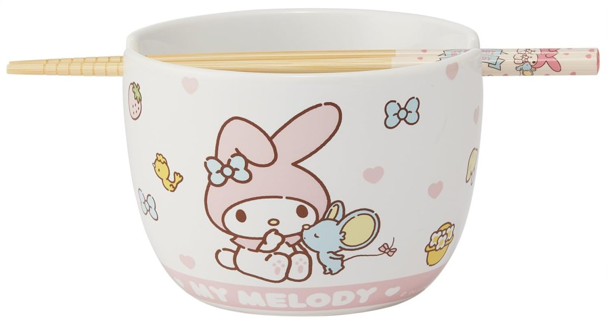 画像1: スケーター（Ｓｋａｔｅｒ） 陶器製 ボウル 竹製 箸 セット ６００ｍｌ ２１ｃｍ サンリオ マイメロディ お友だち 女の子 ＣＨＢＷＨ１?Ａ (1)
