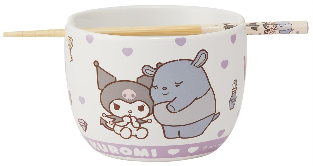 画像1: スケーター（Ｓｋａｔｅｒ） 陶器製 ボウル 竹製 箸 セット ６００ｍｌ ２１ｃｍ サンリオ クロミ お友だち 女の子 ＣＨＢＷＨ１?Ａ (1)