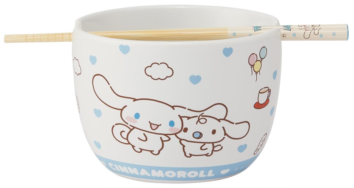 画像1: スケーター（Ｓｋａｔｅｒ） 陶器製 ボウル 竹製 箸 セット ６００ｍｌ ２１ｃｍ サンリオ シナモロール お友だち 女の子 ＣＨＢＷＨ１?Ａ (1)