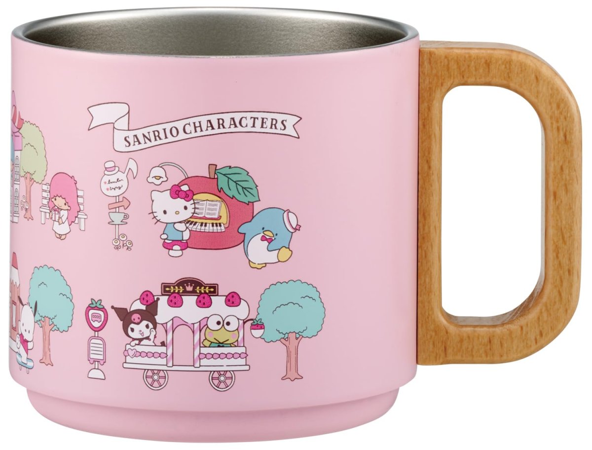 画像1: スケーター（Ｓｋａｔｅｒ） スタッキング ステンレス マグ カップ ３５０ｍｌ 保温 保冷 真空断熱 木製ハンドル サンリオ オールスターズ ｖｉｌｌａｇｅ ＳＳＴＭＧ３Ｓ?Ａ (1)