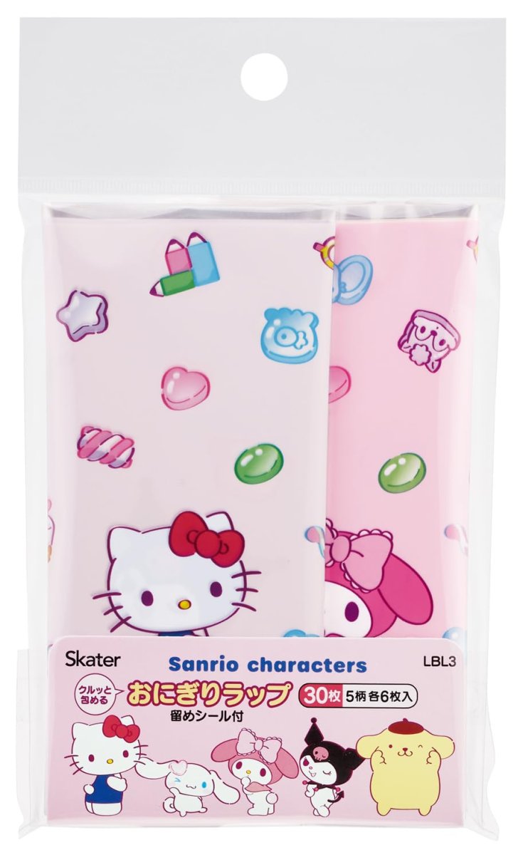 画像1: スケーター（Ｓｋａｔｅｒ） お弁当 おにぎり ラップ ３０枚入り １８×１８ｃｍ ５柄各６枚 留めシール付 サンリオ オールスターズ マシュグミ ＬＢＬ３?Ａ (1)