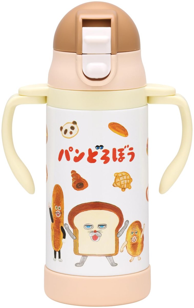 画像1: スケーター（Ｓｋａｔｅｒ） ２ＷＡＹ 両手ハンドル ストロー付き ステンレス 水筒 ３５０ｍｌ ベビーマグ パンどろぼう ＳＴＷＭ３Ｎ?Ａ (1)