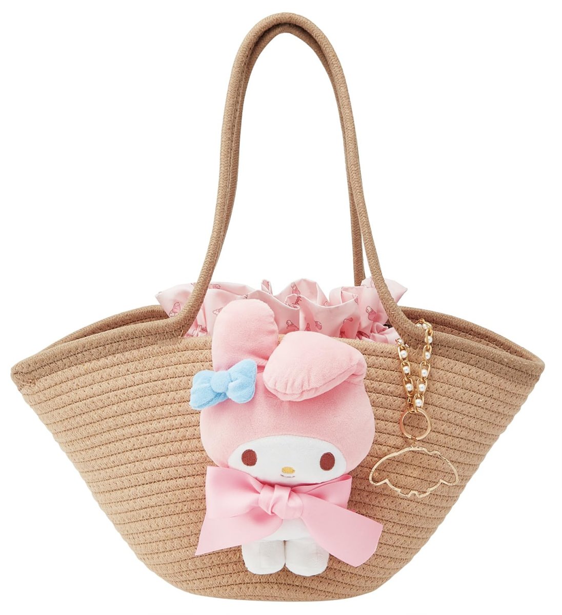 画像1: スケーター（Ｓｋａｔｅｒ） ぬいぐるみ付 かご風 バッグ カゴバッグ 巾着 チャーム付 サンリオ マイメロディ ＫＮＢＢ１?Ａ (1)
