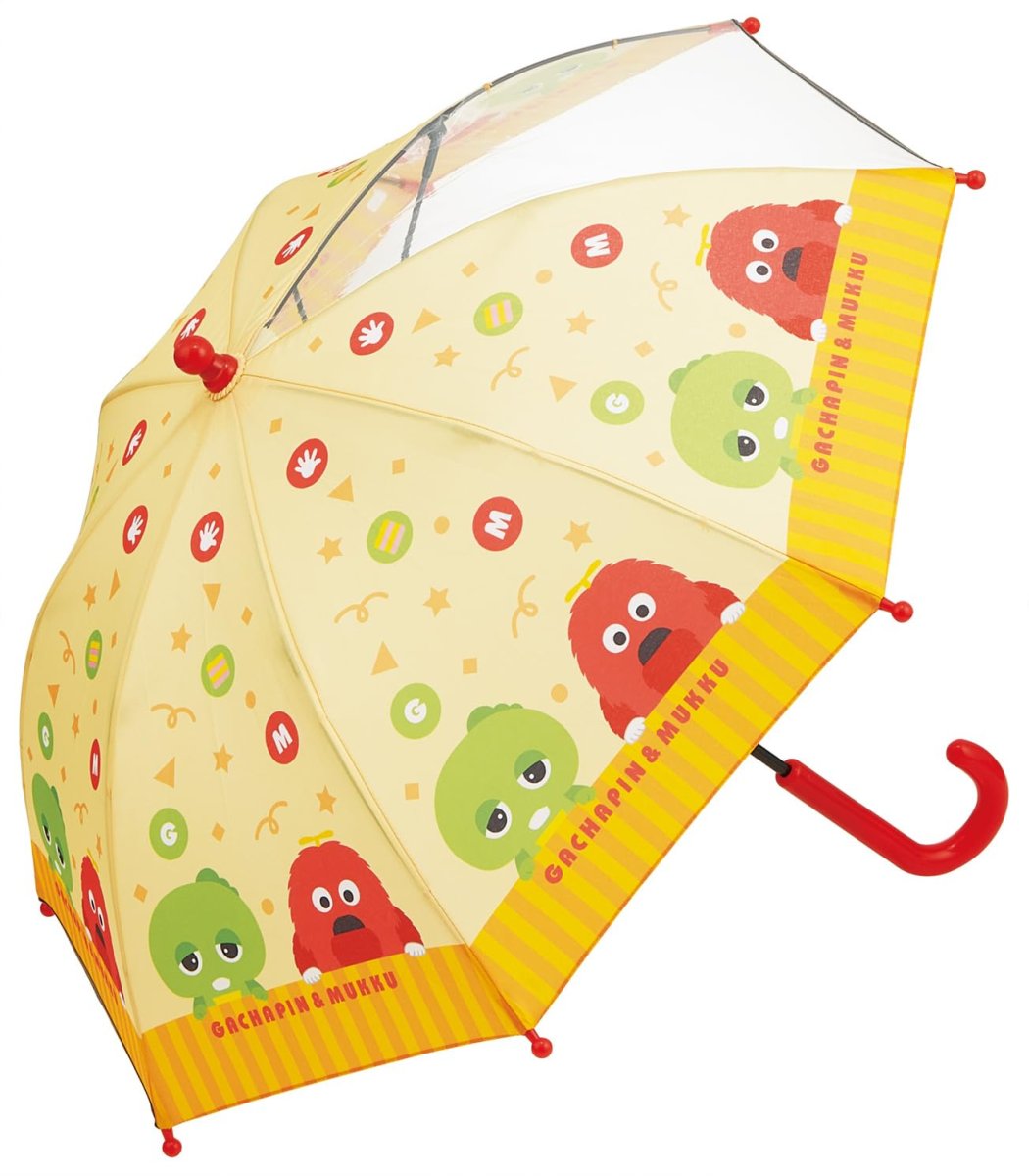 画像1: スケーター（Ｓｋａｔｅｒ） 子供用 傘 ４０ｃｍ ガチャピン＆ムック ３?４才向 約９５?１０５ｃｍ 園児向け 視界が確保できる透明窓付き 指を挟みにくい手開き式 ８本骨 ＵＢ４０?Ａ (1)