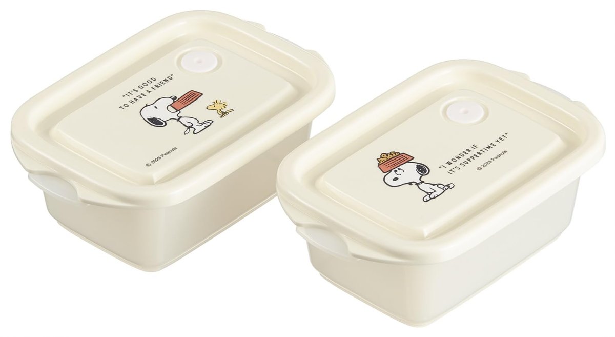 画像1: スケーター（Ｓｋａｔｅｒ） 抗菌 シールボックス ２個入 ３００ｍｌ エアーバブル付 スタッキング 電子レンジ対応 日本製 スヌーピー バッジ ＦＣＮ１ＷＡＧ?Ａ (1)