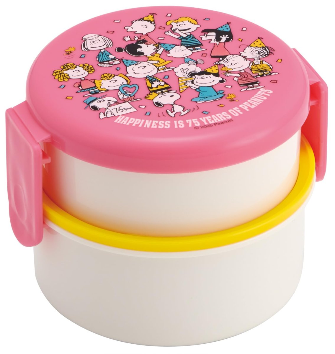 画像1: スケーター（Ｓｋａｔｅｒ） 弁当箱 抗菌 ２段 ランチボックス フォーク付き 丸型 おにぎり ケース ５００ｍｌ 日本製 レンジ対応 スヌーピー ７５ｔｈ アニバーサリー ＯＮＷＲ１ＡＧ?Ａ (1)