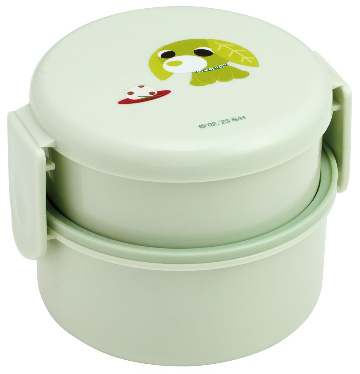 画像1: スケーター（Ｓｋａｔｅｒ） 弁当箱 丸型 ランチボックス ５００ｍｌ ２段 フォーク付 日本製 お茶犬 リョク ＯＮＷＲ１?Ａ (1)