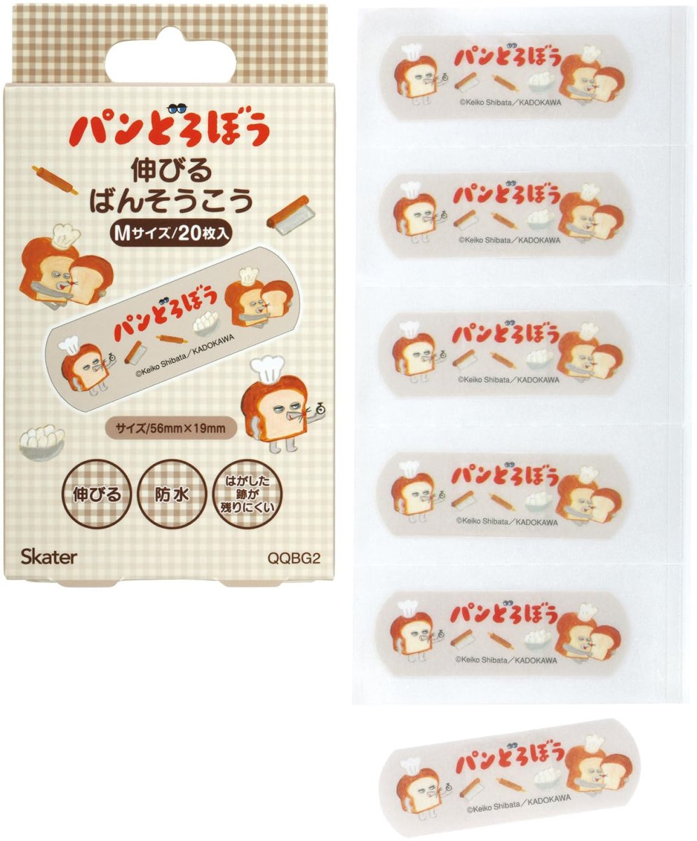 画像1: スケーター（Ｓｋａｔｅｒ） 伸びる ばんそうこう 絆創膏 Ｍサイズ ２０枚 防水 跡が残りにくい パンどろぼう ＱＱＢＧ２?Ａ (1)