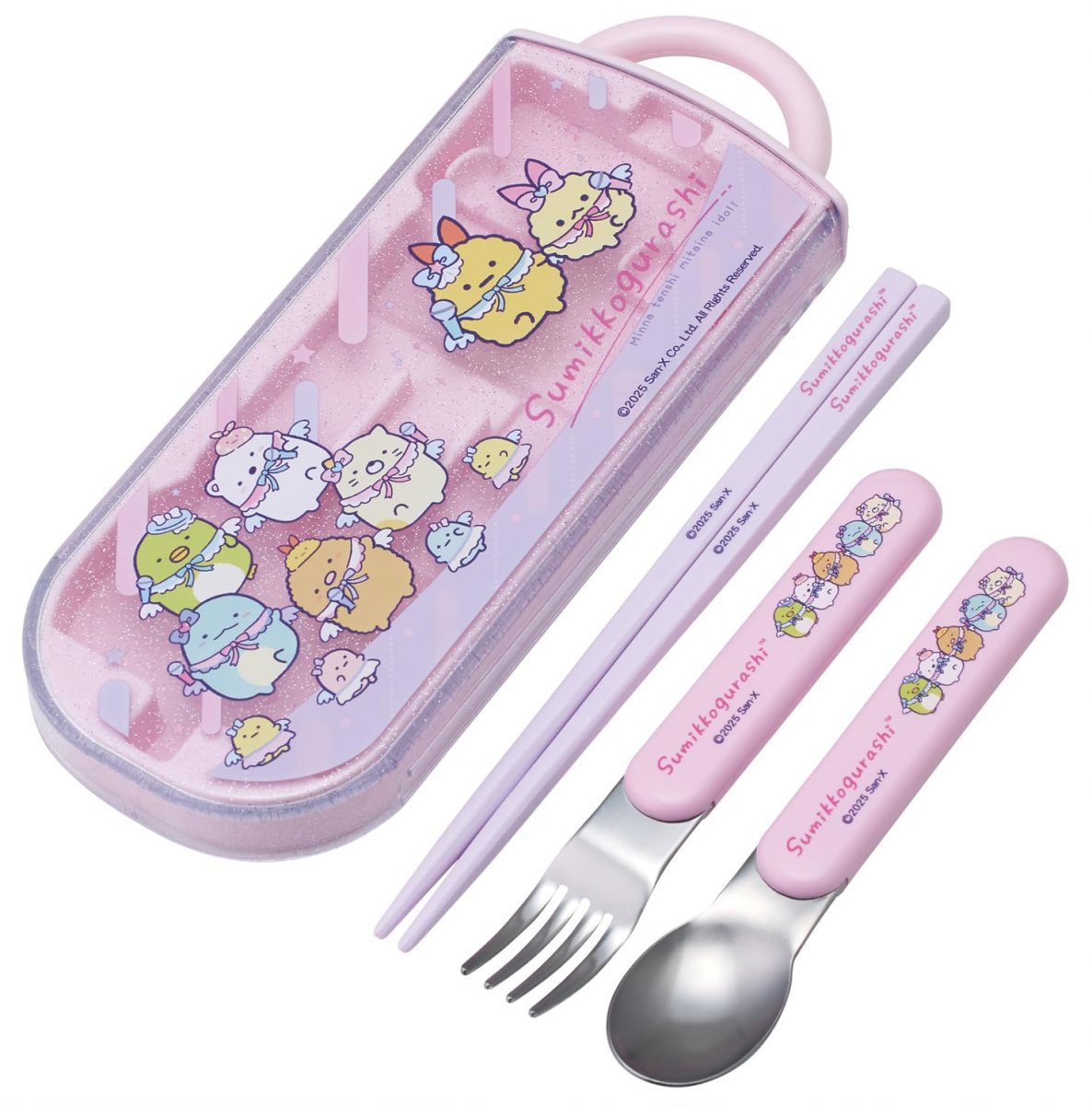 画像1: スケーター（Ｓｋａｔｅｒ） カトラリーセット 子供用 お弁当 箸 スプーン フォーク 日本製 スライド式 名前シール付 抗菌 トリオセット すみっコぐらし えびてんアイドル 女の子 ＴＡＣＣ２ＡＧ?Ａ (1)
