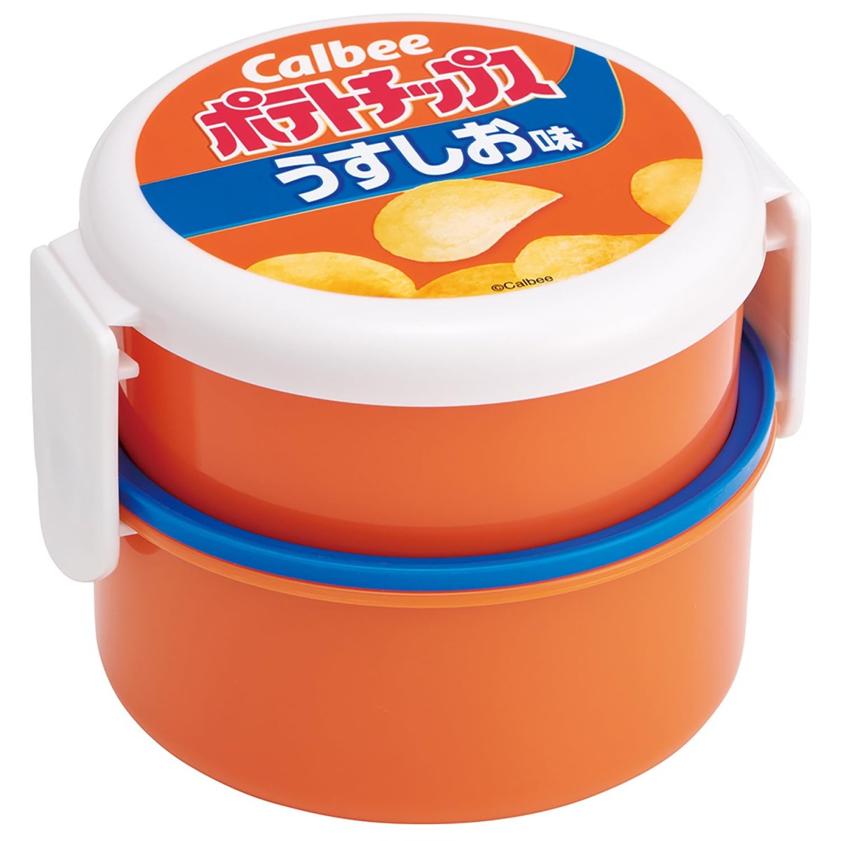 画像1: スケーター（Ｓｋａｔｅｒ） 弁当箱 丸型 ランチボックス ５００ｍｌ ２段 フォーク付 日本製 お菓子シリーズ ポテトチップス うすしお味 ＯＮＷＲ１?Ａ (1)