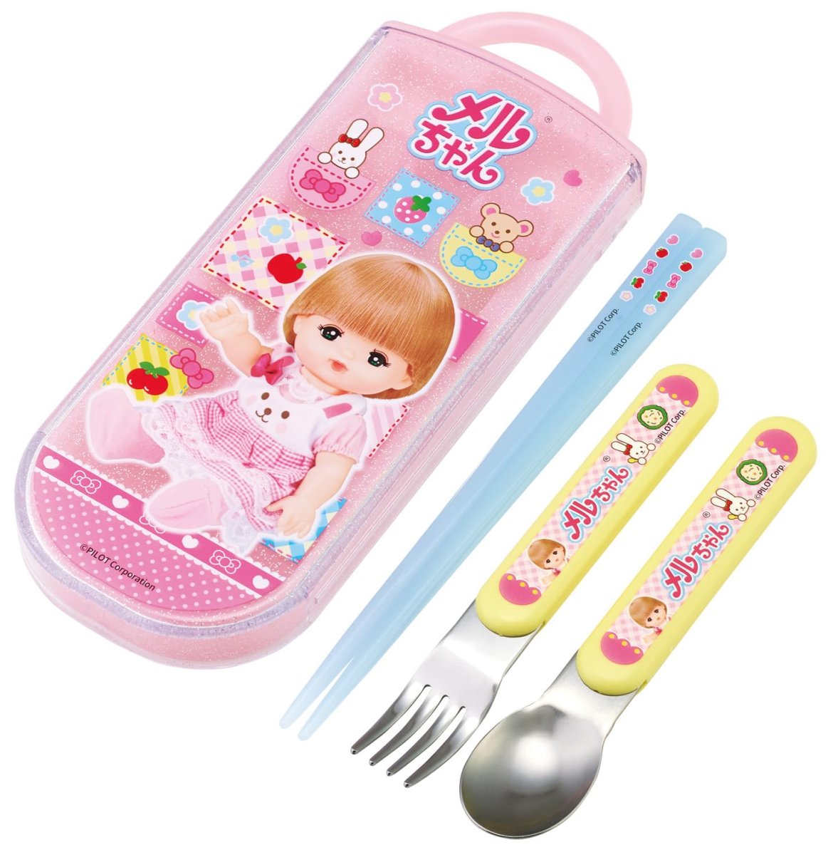 画像1: スケーター（Ｓｋａｔｅｒ） カトラリーセット 子供用 お弁当 箸 スプーン フォーク 日本製 スライド式 名前シール付 抗菌 トリオセット メルちゃん 女の子 ＴＡＣＣ２ＡＧ?Ａ (1)