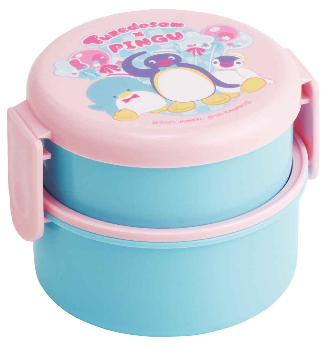 画像1: スケーター（Ｓｋａｔｅｒ） 弁当箱 丸型 ランチボックス ５００ｍｌ ２段 フォーク付 日本製 サンリオ ピングー×タキシードサム 男の子 女の子 ＯＮＷＲ１?Ａ (1)