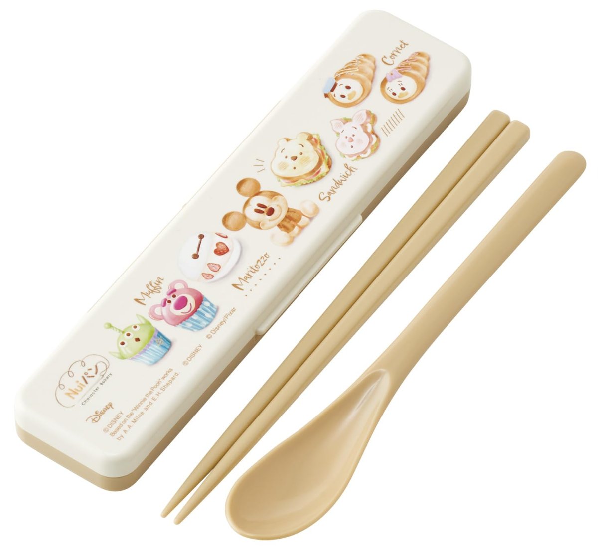 画像1: スケーター（Ｓｋａｔｅｒ） 箸 スプーン セット 弁当 大人用 コンビセット １８ｃｍ カチャカチャ鳴らない 日本製 ディズニー Ｎｕｉパン ＣＣＳ３ＳＡ?Ａ (1)