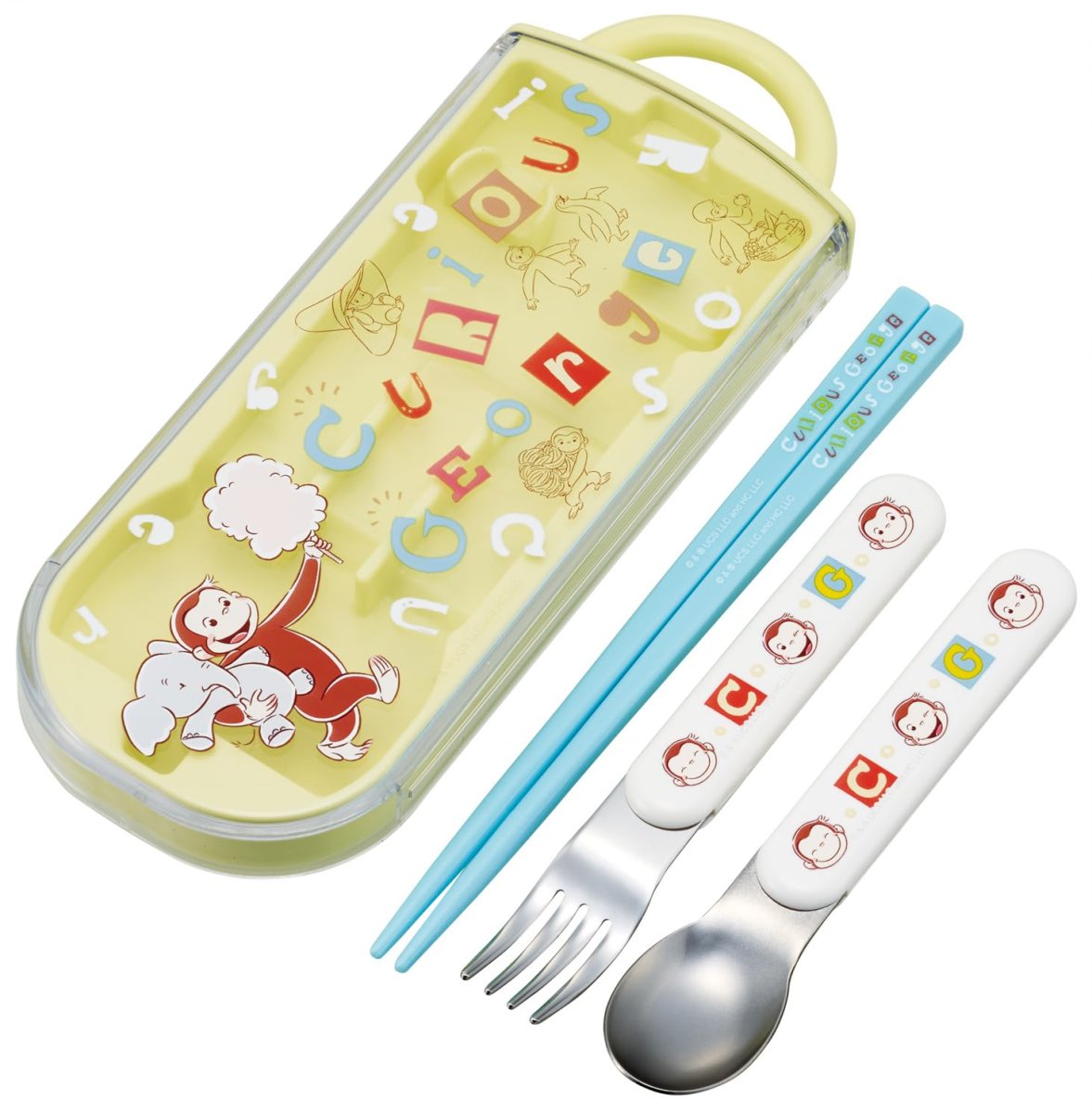 画像1: スケーター（Ｓｋａｔｅｒ） 弁当用箸 子供用 トリオセット 箸 スプーン フォーク １６．５ｃｍ おさるのジョージ アルファベット ＴＡＣＣ２?Ａ (1)